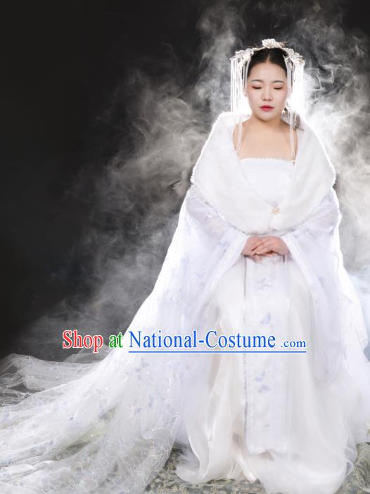 China Traditional Cosplay Tang Dynasty Princess Clothing Ancient Fairy Goddess White Hanfu Dress Garments