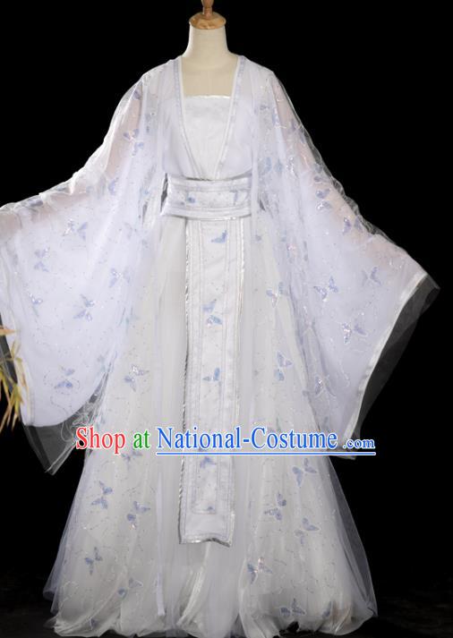 China Ancient Goddess Queen White Hanfu Dress Traditional Cosplay Imperial Consort Garments Clothing