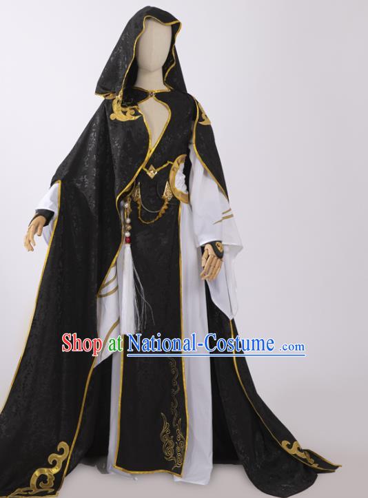 Chinese Ancient Swordsman Black Hanfu Clothing Traditional Cosplay Chivalrous Knight Garment Costumes