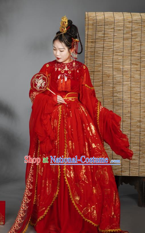 China Traditional Cosplay Jin Dynasty Wedding Clothing Ancient Palace Princess Red Hanfu Dress Garments