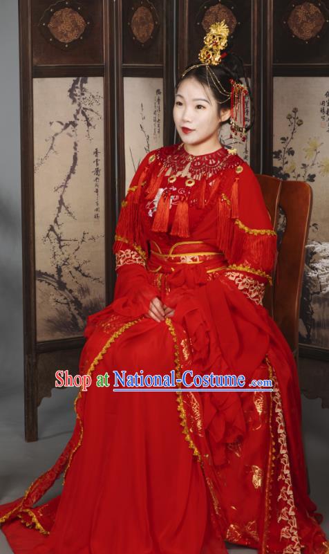 China Traditional Cosplay Ming Dynasty Wedding Clothing Ancient Palace Princess Red Hanfu Dress Garments