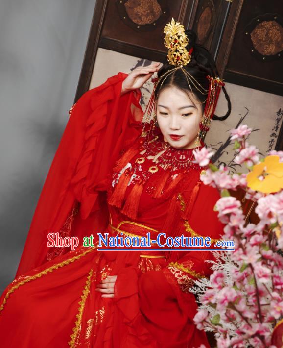 China Traditional Cosplay Ming Dynasty Wedding Clothing Ancient Palace Princess Red Hanfu Dress Garments