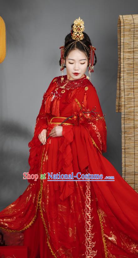 China Traditional Cosplay Ming Dynasty Wedding Clothing Ancient Palace Princess Red Hanfu Dress Garments