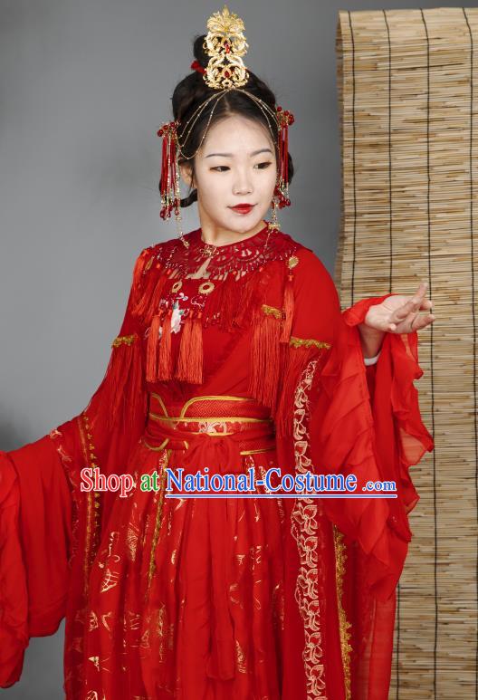 China Traditional Cosplay Ming Dynasty Wedding Clothing Ancient Palace Princess Red Hanfu Dress Garments