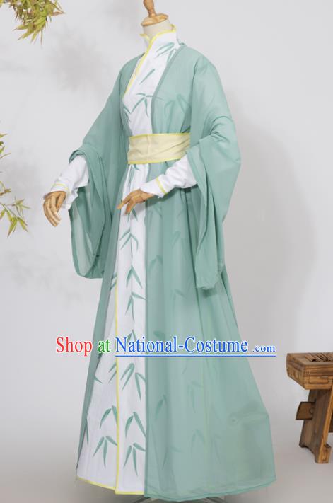 Chinese Ancient Scholar Hanfu Clothing Traditional Cosplay Noble Childe Green Garment Costumes