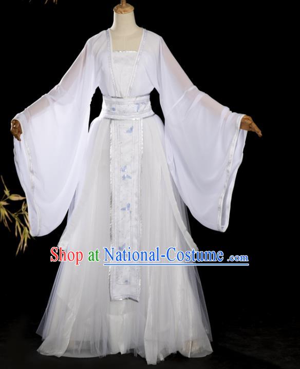 China Traditional Cosplay Goddess Garments Clothing Ancient Fairy Princess White Hanfu Dress