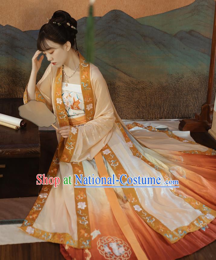 China Traditional Song Dynasty Royal Princess Historical Clothing Ancient Palace Beauty Hanfu Dress Garments Complete Set