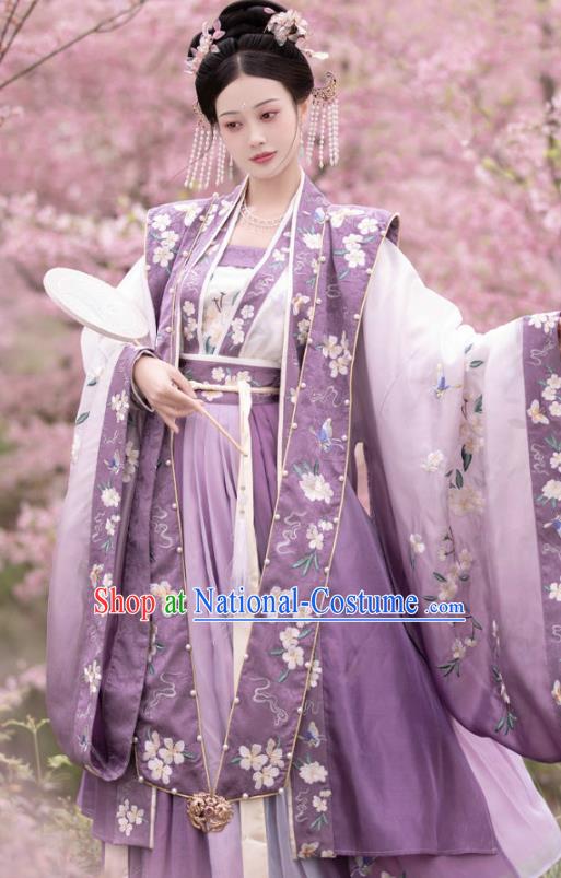 China Ancient Imperial Consort Purple Hanfu Dress Garments Traditional Song Dynasty Court Woman Historical Clothing