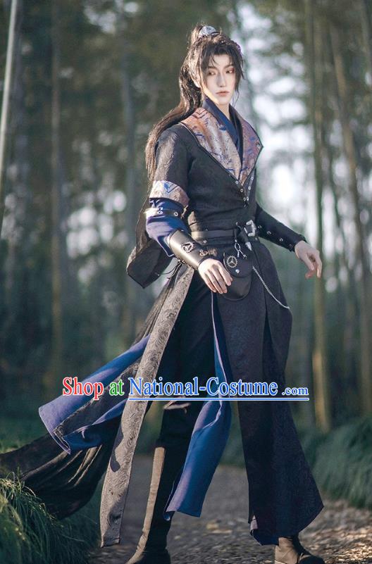 Chinese Ancient Assassin Knight Hanfu Clothing Drama Cosplay Swordsman Black Garment Costumes