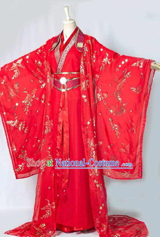 Chinese Ancient Crown Prince Red Hanfu Clothing Drama Cosplay Noble Childe Wedding Garment Costumes