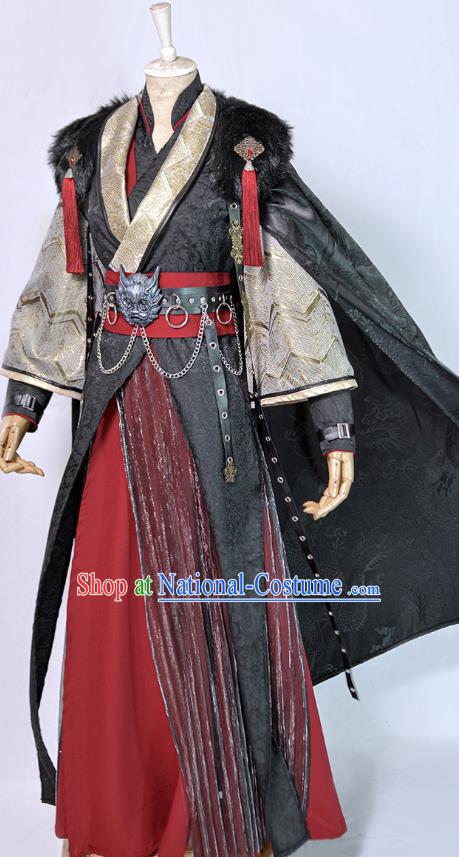 Chinese Ancient Swordsman Black Hanfu Clothing Drama Cosplay Royal King Garment Costumes