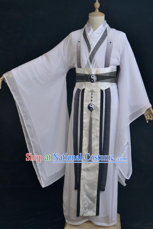 Chinese Ancient Taoist Priest Hanfu Clothing Drama Cosplay Song Dynasty Swordsman White Garment Costumes