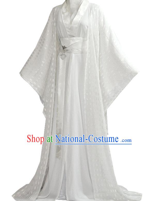 Chinese Ancient Swordsman White Hanfu Clothing Drama Cosplay Jin Dynasty Crown Prince Garment Costumes