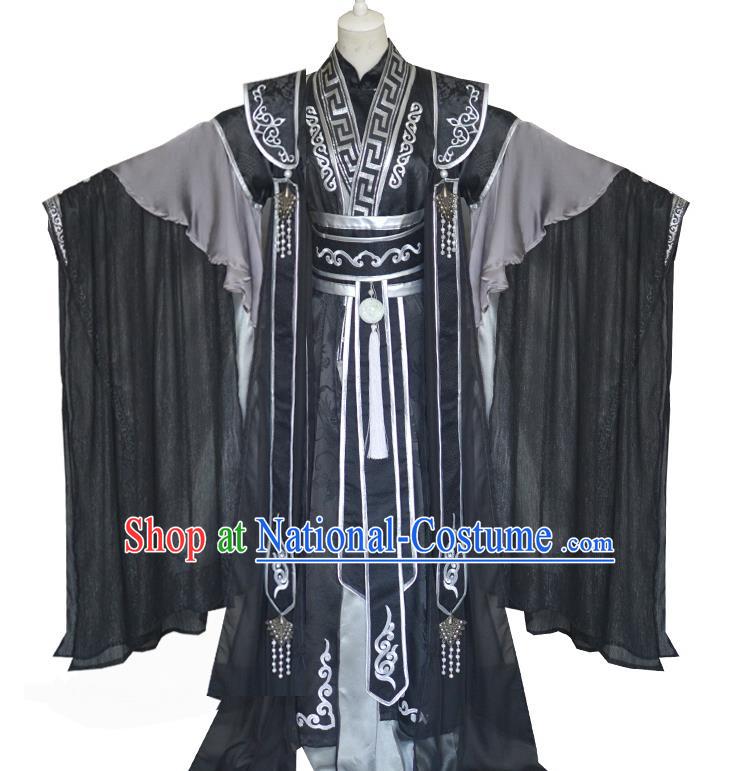 Chinese Ancient King Black Hanfu Clothing Drama Cosplay Tang Dynasty Crown Prince Ye Hua Garment Costumes