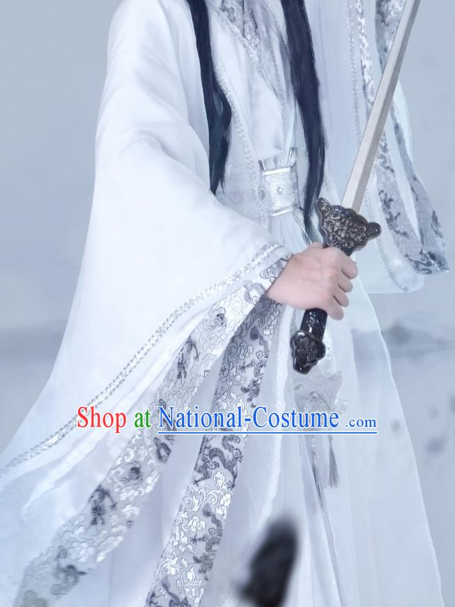 Chinese Ancient Nobility Childe Chu Wanning Hanfu Clothing Drama Cosplay Jin Dynasty Swordsman White Garment Costumes