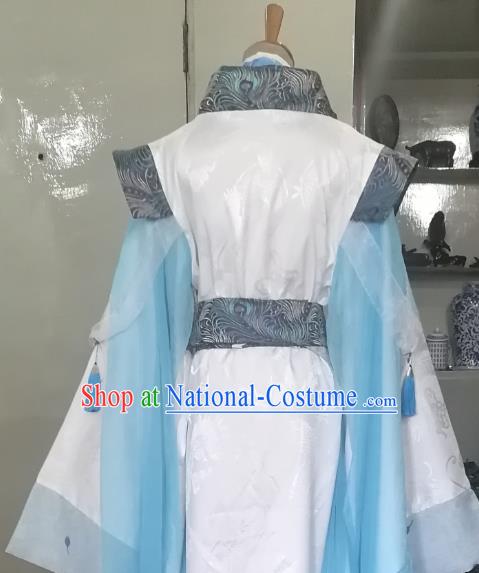 Chinese Ancient Royal King Blue Hanfu Clothing Drama Cosplay Jin Dynasty Emperor Garment Costumes