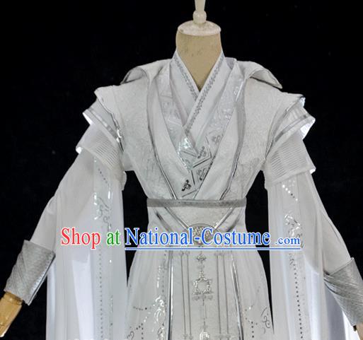 Chinese Ancient Swordsman White Hanfu Clothing Drama Cosplay Young Knight Garment Costumes