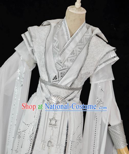 Chinese Ancient Swordsman White Hanfu Clothing Drama Cosplay Young Knight Garment Costumes