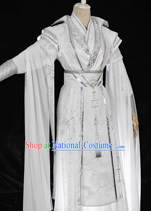 Chinese Ancient Swordsman White Hanfu Clothing Drama Cosplay Young Knight Garment Costumes