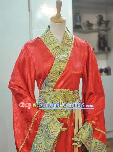 Chinese Ancient Emperor Red Hanfu Clothing Drama Cosplay Apparels Han Dynasty King Garment Costumes