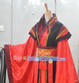 Chinese Qin Dynasty King Garment Costumes Ancient Emperor Red Hanfu Clothing Drama Cosplay Crown Prince Apparels