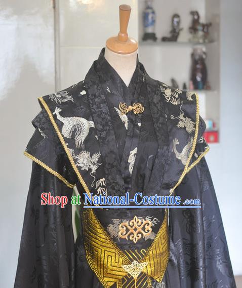 Chinese Ancient Monarch Black Hanfu Clothing Drama Cosplay King Apparels Qin Dynasty Emperor Garment Costumes