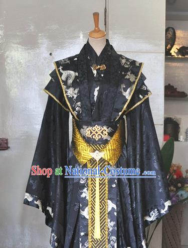 Chinese Ancient Monarch Black Hanfu Clothing Drama Cosplay King Apparels Qin Dynasty Emperor Garment Costumes