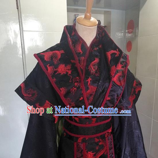 Chinese Drama Cosplay Monarch Apparels Han Dynasty Emperor Garment Costumes Ancient King Black Hanfu Clothing