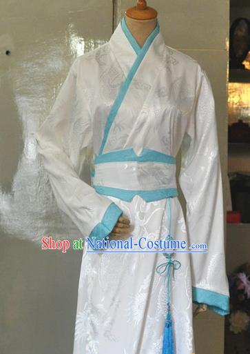 Chinese Ancient Knight Hanfu Clothing Drama Cosplay Young Hero Apparels Ming Dynasty Swordsman White Garment Costumes