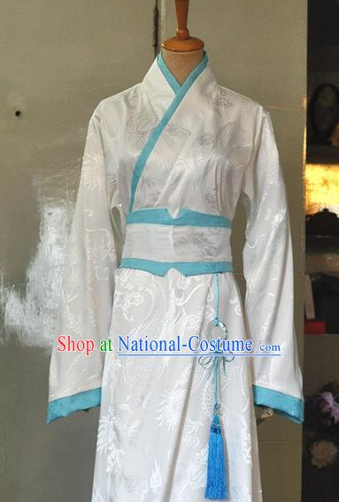 Chinese Ancient Knight Hanfu Clothing Drama Cosplay Young Hero Apparels Ming Dynasty Swordsman White Garment Costumes