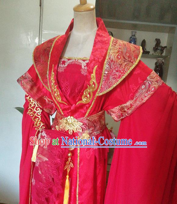 China Ancient Queen Red Hanfu Dress Traditional Cosplay Jin Dynasty Empress Wedding Clothing