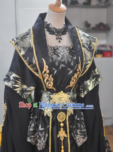 China Traditional Cosplay Tang Dynasty Empress Clothing Ancient Queen Black Hanfu Dress