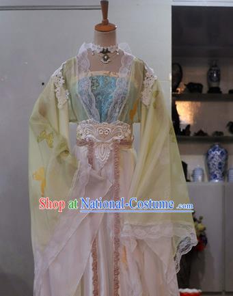 China Traditional Cosplay Tang Dynasty Princess Clothing Ancient Goddess Yellow Hanfu Dress