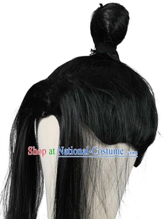 Chinese Cosplay Young Knight Wigs Ancient Kung Fu Male Wigs Ming Dynasty Swordsman Black Toupee Hairpieces