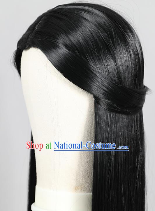 Chinese Jin Dynasty Scholar Black Toupee Hairpieces Cosplay Young Knight Wigs Ancient Swordsman Wigs