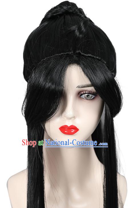 Chinese Ming Dynasty Young Hero Toupee Hairpieces Cosplay Martial Arts Male Black Wigs Ancient Swordsman Headdress