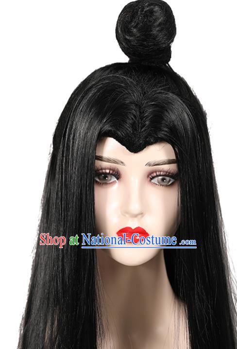 Chinese Ancient Swordsman Headdress Tang Dynasty Young Hero Toupee Hairpieces Cosplay Martial Arts Male Black Wigs