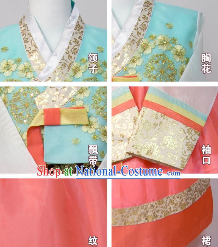 Korea Traditional Court Festival Clothing Wedding Fashion Costumes Korean Bride Hanbok Blue Blouse and Pink Dress