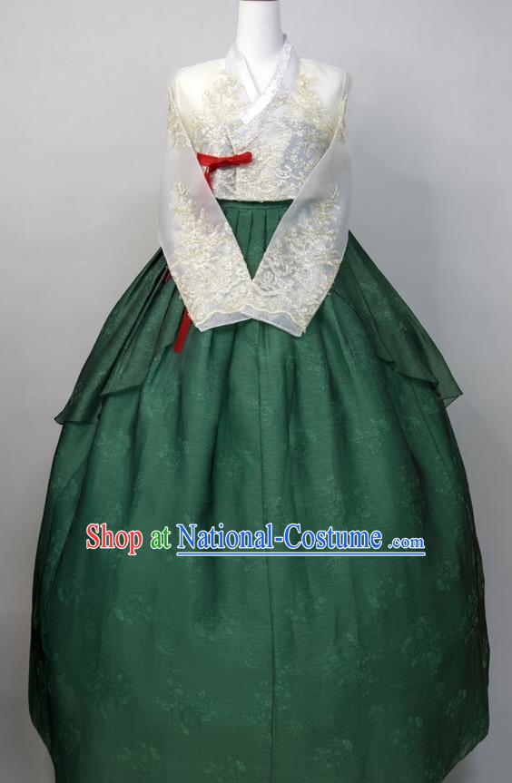 Korean Bride Hanbok White Blouse and Green Dress Korea Traditional Court Festival Clothing Wedding Fashion Costumes