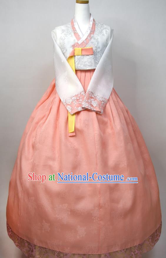 Korean Wedding Fashion Costumes Bride Hanbok White Blouse and Pink Dress Korea Traditional Court Festival Clothing