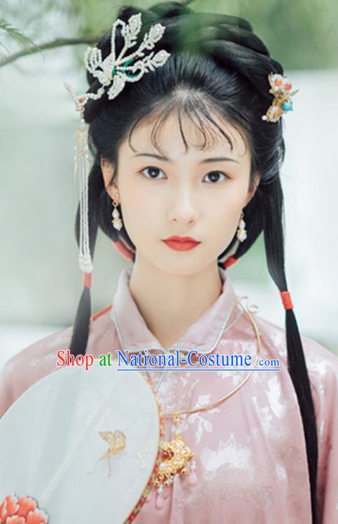 China Ancient Noble Lady Lin Daiyu Bang Wigs Ming Dynasty Patrician Beauty Chignon Hairpieces Traditional Hanfu Hair Accessories