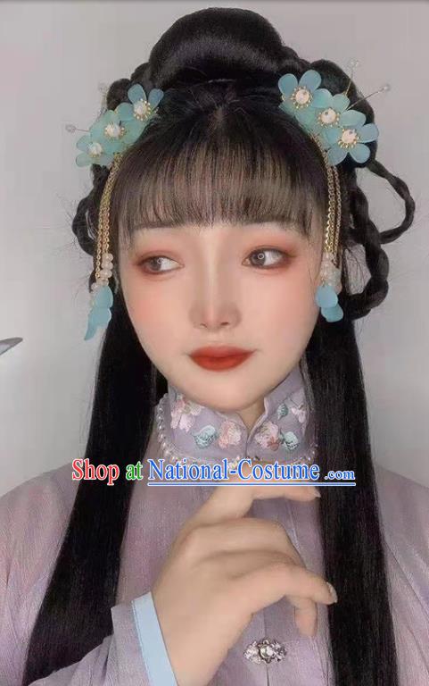 China Ming Dynasty Patrician Beauty Chignon Hairpieces Traditional Hanfu Hair Accessories Ancient Noble Lady Bang Wigs