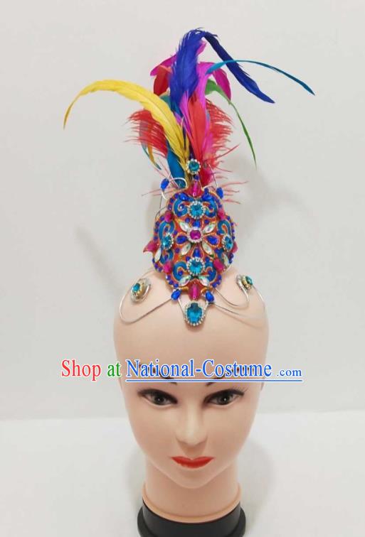 Chinese Traditional Stage Performance Fan Dance Hairpieces Classical Dance Colorful Feather Hair Clasp Female Solo Dance Hair Accessories