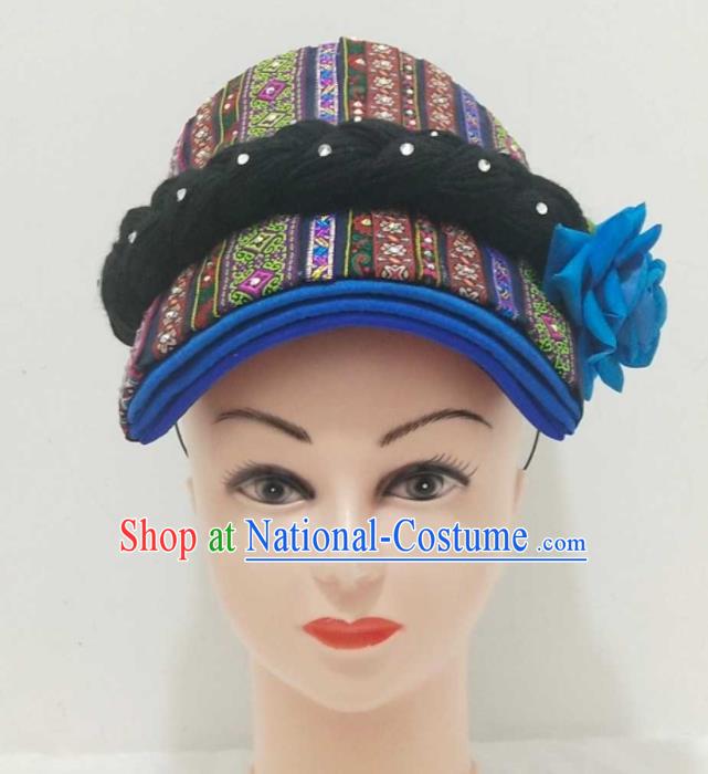 China Yi Nationality Woman Headdress Ethnic Folk Dance Hair Accessories Xiangxi Minority Performance Headwear