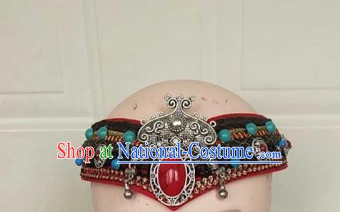 China Mongol Nationality Woman Headdress Ethnic Dance Silver Hair Accessories Mongolian Minority Performance Headband