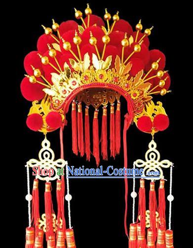 Chinese Beijing Opera Hua Tan Hat Traditional Opera Performance Red Pompon Helmet Peking Opera Hair Accessories