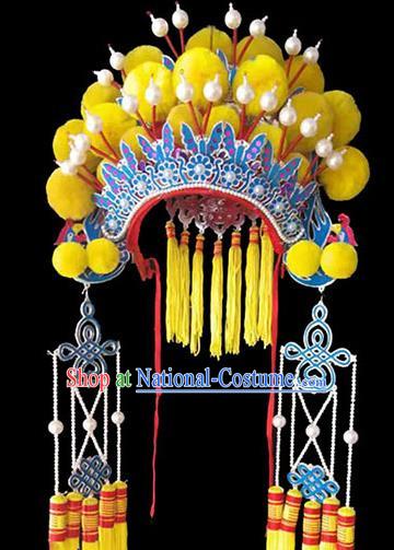 Chinese Traditional Opera Performance Yellow Pompon Helmet Peking Opera Hair Accessories Beijing Opera Hua Tan Hat