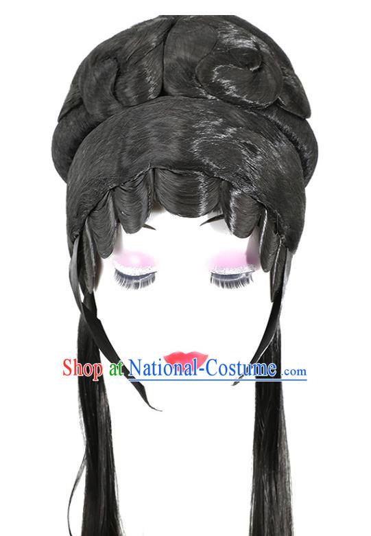 China Ancient Noble Lady Wigs Kun Opera Actress Chignon Hairpieces Traditional Peking Opera Hua Tan Hair Accessories