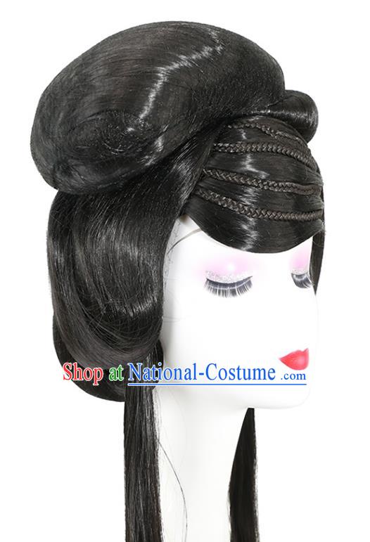 China Ancient Goddess Wigs Jin Dynasty Palace Princess Chignon Hairpieces Traditional Hair Accessories