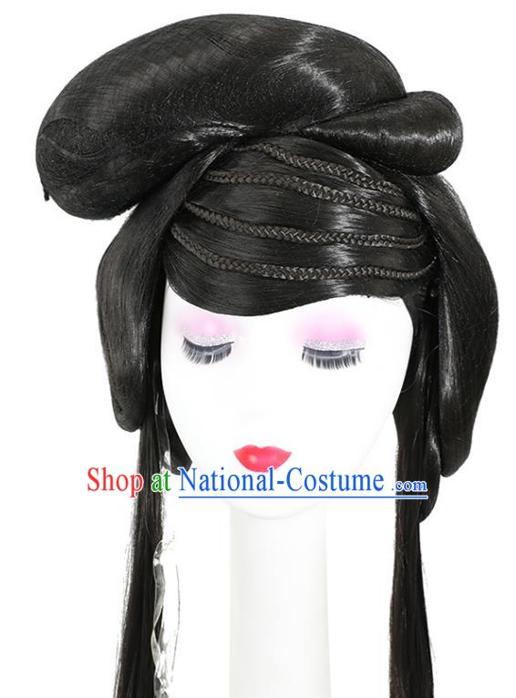 China Ancient Goddess Wigs Jin Dynasty Palace Princess Chignon Hairpieces Traditional Hair Accessories